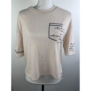 Cache Cache Women’s Light Peach Embroidered Words Textured High-low Top Size S